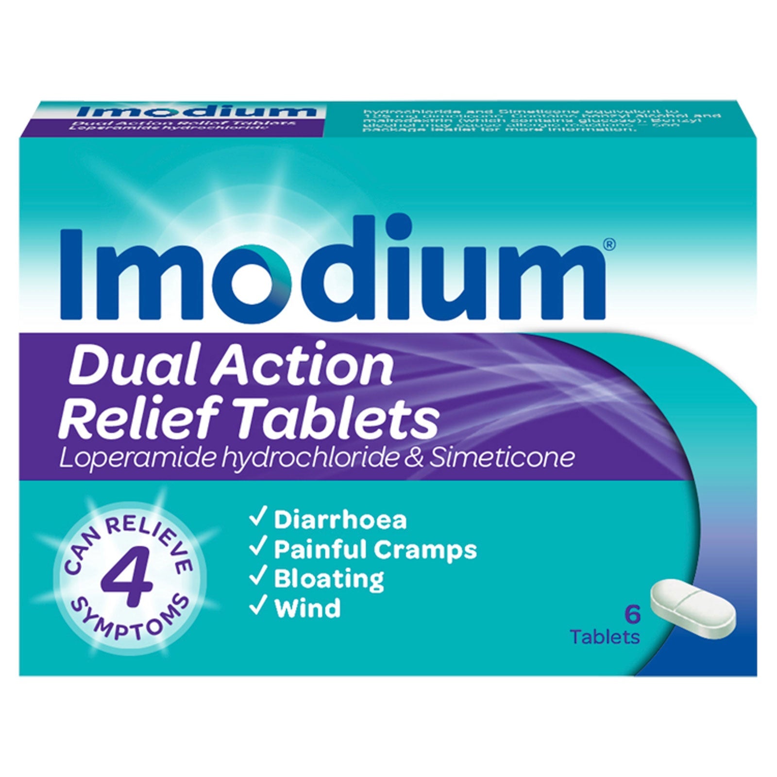 Imodium Dual Action Relief Tablets 6 Tablets | High Quality Health & Wellbeing Product Online - Product Image Imodium Dual Action Relief Tablets 6 Tablets | High Quality Health & Wellbeing Product Online - Product Image